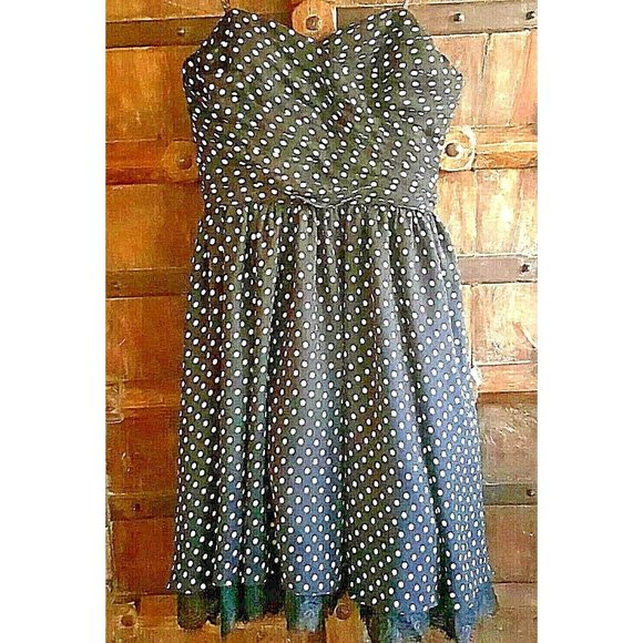 50s inspired black & white polka dot fit & flare lace tulle layers dress gown 8 - Picture 1 of 13